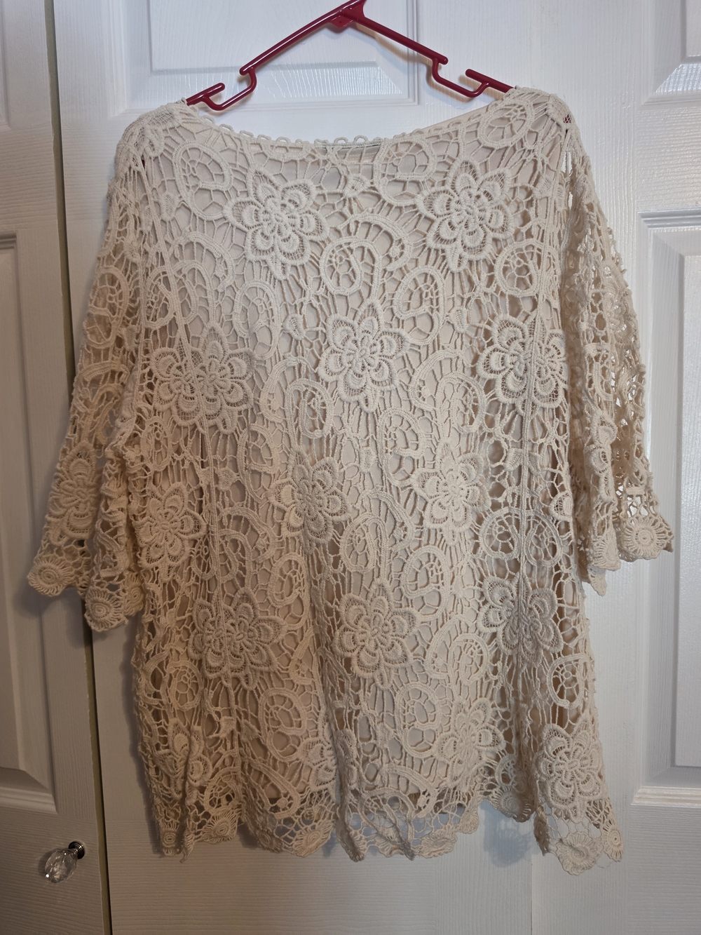 Lace Crochet Floral Scoop-Neck Blouse in Cream - Picture 2 of 5